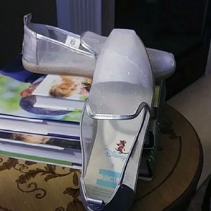 TOMS silver Cinderella glitter mesh shoes